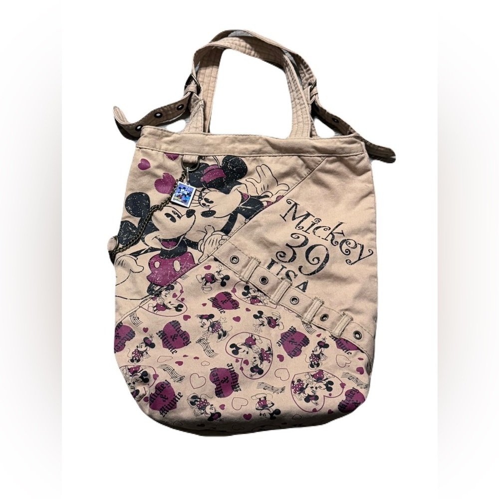 Disney Mickey & Minnie Mouse Y2K Canvas Tote Bag Pink Hearts Vintage Style